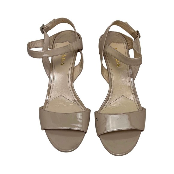 Prada Light Tan Patent Leather Wedge Sandal 10 - Picture 1 of 8